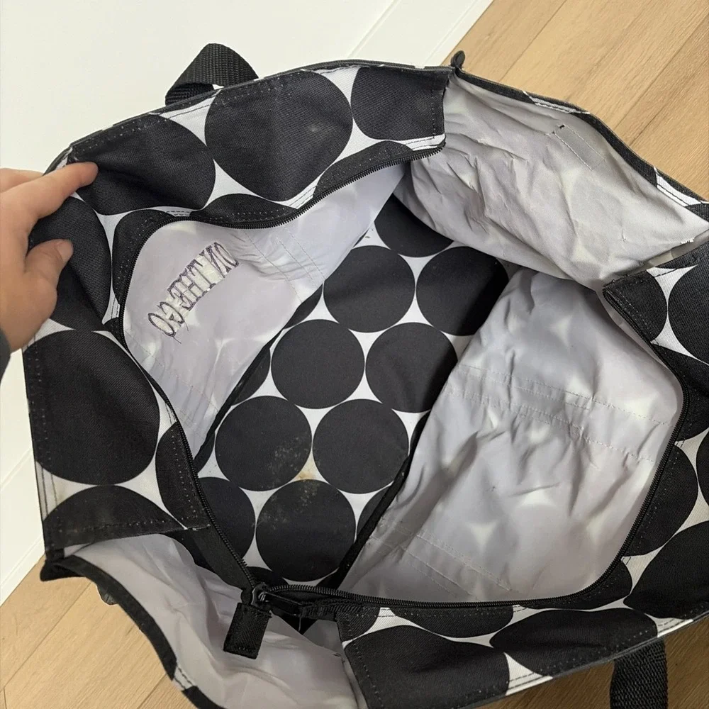 THIRTY-ONE Large TOTE Bag BIG BLACK & WHITE POLKA DOTS Handles Zip Top Utility‎ - Picture 7 of 10